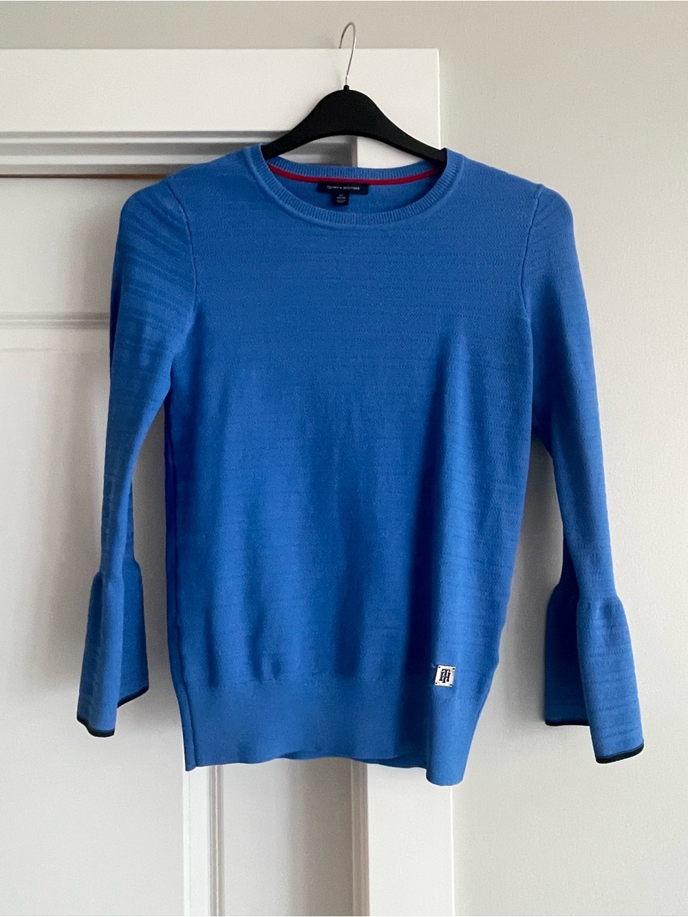 Tommy Hilfiger Bright Blue Knit Crew Sweater with Red Trim